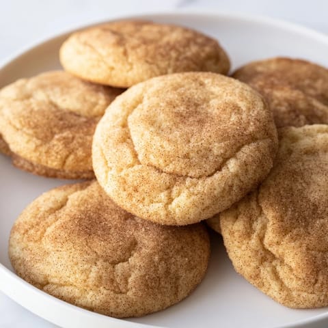 Perfectly round Snickerdoodles ready to be enjoyed, smelling of cinnamon and sweet, buttery goodness.