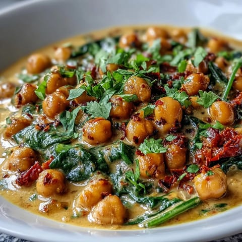 A bowl of creamy chickpea curry topped with fresh cilantro and lime wedges, served alongside fluffy steamed basmati rice.  