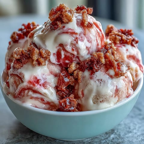 Frozen Strawberry & Banana Yoghurt Clusters on a baking sheet, showcasing a creamy Greek yogurt and honey texture with crunchy freeze-dried fruit toppings ready to serve.