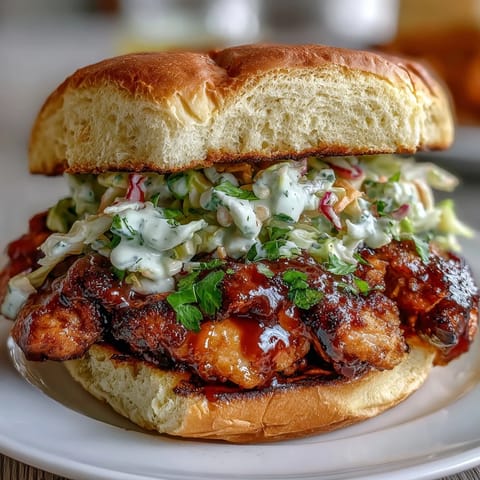 Juicy BBQ chicken sliders topped with tangy coleslaw, perfect for festive 4th of July cookouts.  