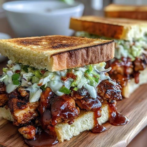 Pulled BBQ chicken on soft slider buns with crisp coleslaw, ideal for summer backyard gatherings.  