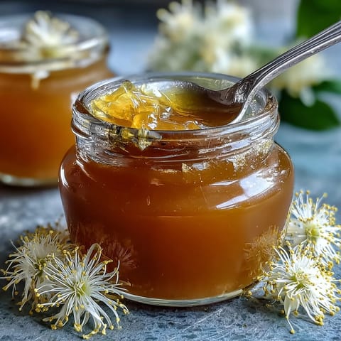 Vibrant golden dandelion jelly in a mason jar, spread on rustic bread with wildflowers beside it.  