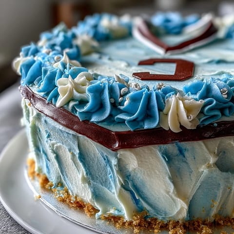 Vibrant sports jersey cake with bold team colors and personalized number, perfect for celebrating a graduation milestone.