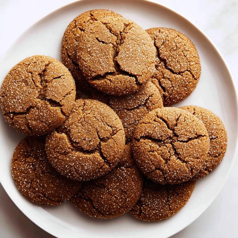 Close-up of golden brown Molasses Cookies, perfectly crisp edges with soft, molasses-rich centers, delicious dessert.