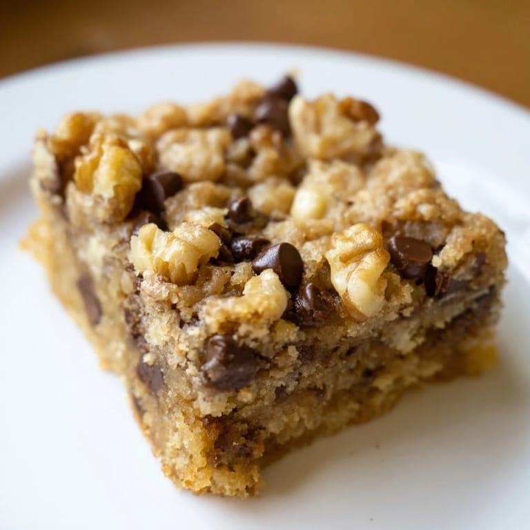 Perfectly square Blondies on parchment, showcasing caramel color and delicious chocolate mix-ins.