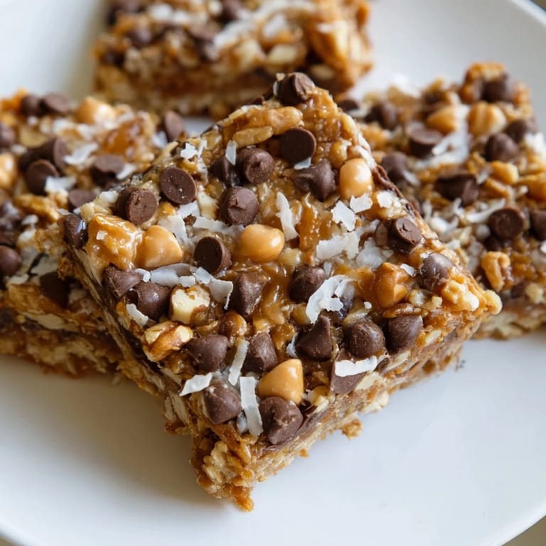 Sweet, chewy Hello Dolly Bars dessert bars with their rich, decadent topping, perfect for sharing.