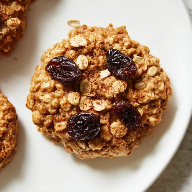 A close-up of delicious oatmeal raisin cookies, showcasing the oats and spices in every bite.