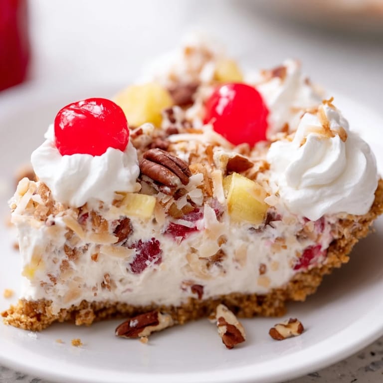 Imagine the texture: A beautiful slice of Millionaire Pie with coconut peaking, a delightful American treat!