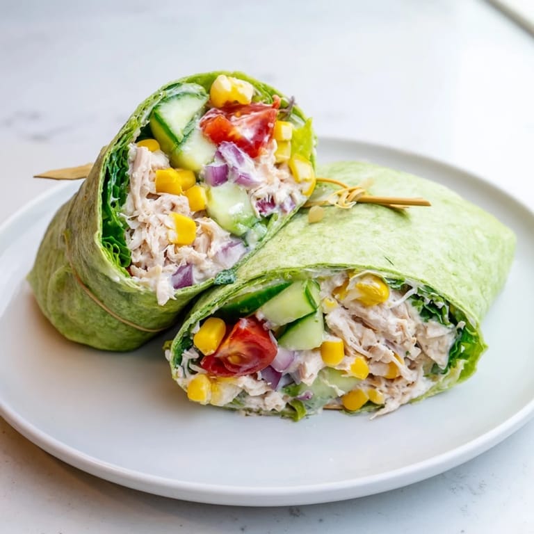 Freshly prepared BBQ Chicken Salad Wrap served on a plate, with cherry tomatoes and cucumber scattered nearby for a vibrant lunch presentation.