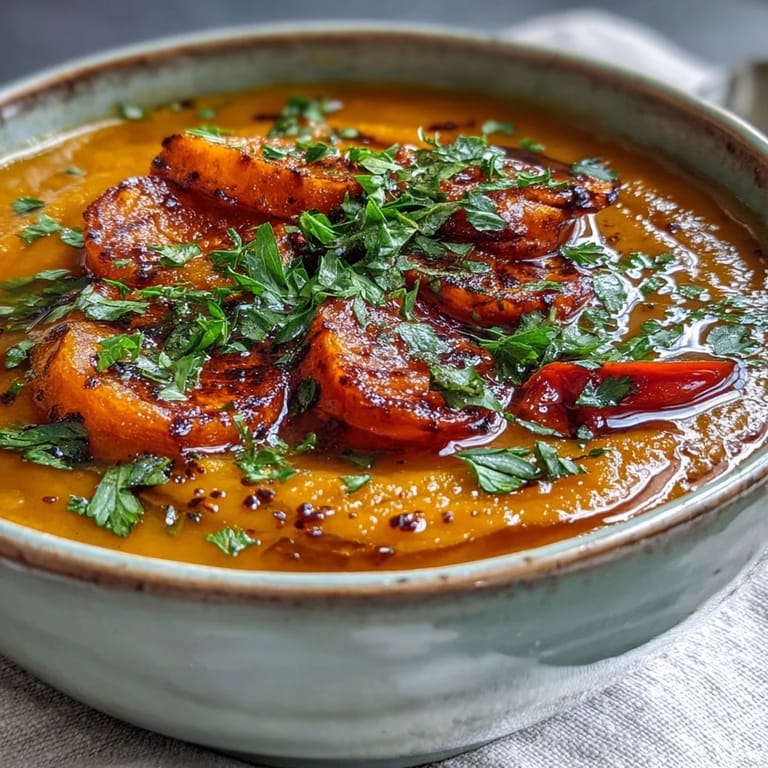 Roasted Vegetable Soup ingredients prepped for roasting, including chopped carrots, sweet potato, red bell pepper, and onion.