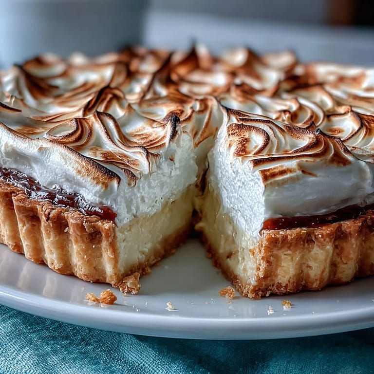Classic Lemon Meringue Pie slice reveals tangy lemon curd and airy meringue on a plate.