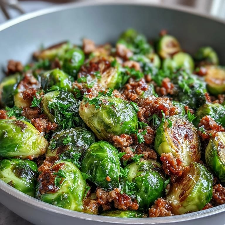 Garlicky Brussels sprouts pair with browned ground turkey and a sprinkle of Parmesan in this skillet dinner.