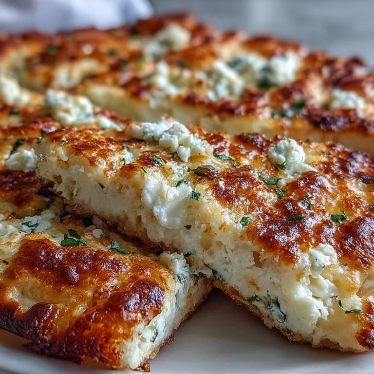Two stacked Fluffy Cottage Cheese Flatbreads topped with herbs and dipping sauce, steam rising softly.