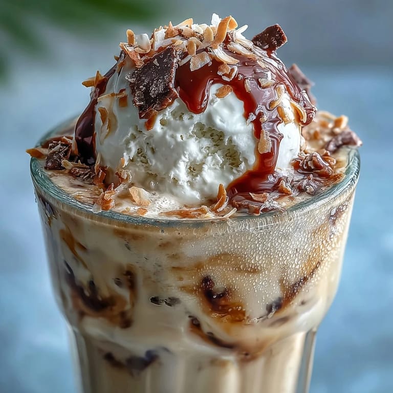 3. Luscious coconut cold brew float with vanilla bean ice cream, served chilled with dark chocolate shavings and mint.